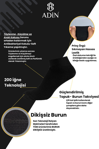 Adin Unisex Bamboo Booties Plain Gray Socks Seamless Premium 12-Pack