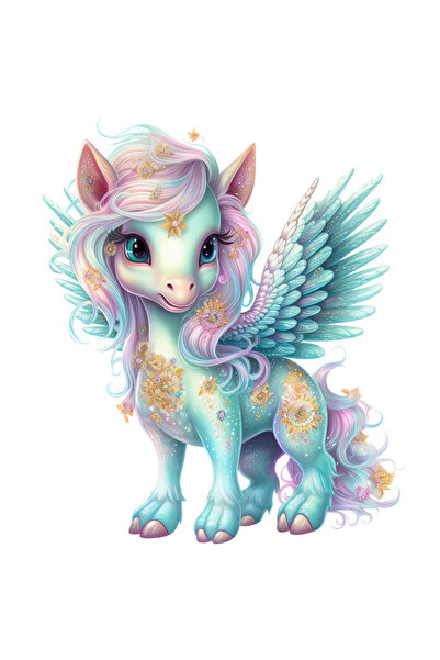 StoryGift Romania Sticker Eticheta 40CM cu un cal legendar, ilustratie, aripi...