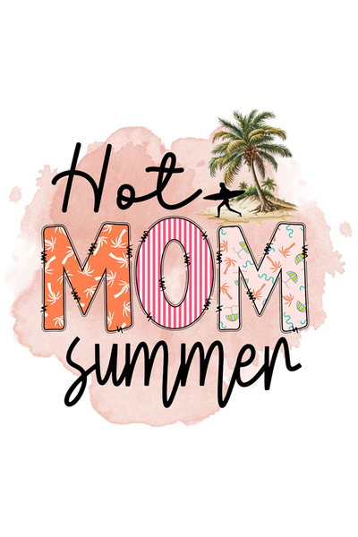 StoryGift Romania Sticker Autocolant 70CM cu mesajul "Hot mom summer", vara, vacanta, relaxare, concediu, ilustr