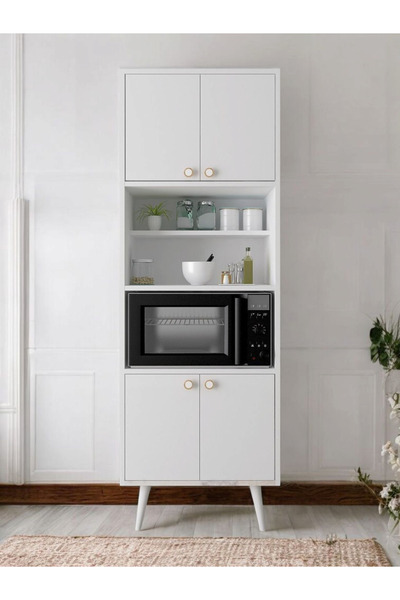 FLORADESİGN Lavin Çok Amaçlı Mutfak -banyo-kiler Ve Fırın Dolabı / 4 Kapaklı Dolap / Mikrodalga Fırın Dolabı