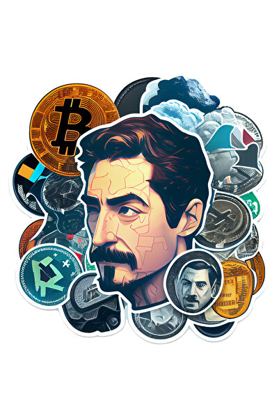 StoryGift Romania Sticker Eticheta 50CM Cu Pablo El Patron, Monede, Bitcoin, Investitii Virtuale, Crypto, Tehnol