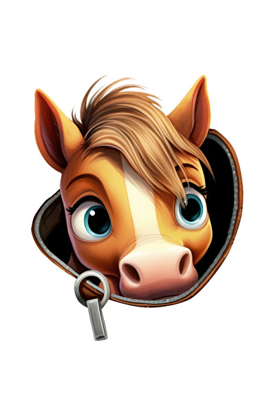 StoryGift Romania Sticker Eticheta 40CM cu un ponei care scoate capul dintr-un buzunar, ilustratie, fermoar, eva