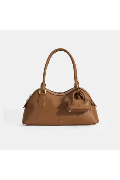 Desa Kadın Taba Deri Çanta Aksesuarlı Büyük Omuz Çantası