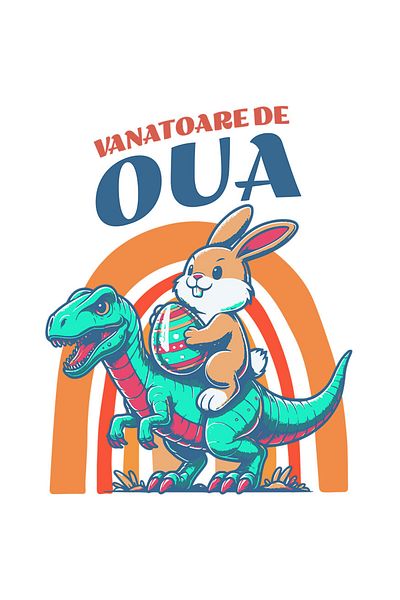 StoryGift Romania Sticker Eticheta 40CM cu Iepure Maro Cu ou Colorat Calarind Dinozaur T-rex Sarbatori Pascale T