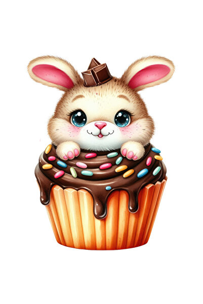 StoryGift Romania Sticker Cu Un Iepuras Care Sta Intr-o Briosa, Ilustratie, Ciocolata, Dulce, Bucurie , Cu