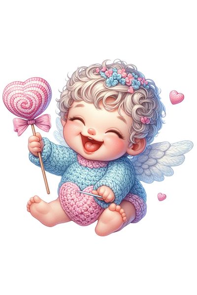 StoryGift Romania Sticker Eticheta 50CM cu un bebelus Cupidon, ilustratie, acadea, lana, flanel, ac, inimioare,