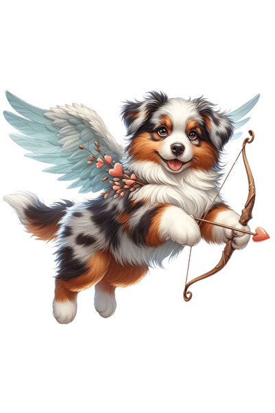 StoryGift Romania Sticker Eticheta 50CM cu un catelus blanos, vesel, ilustratie, trage cu arcul, zboara, are ari