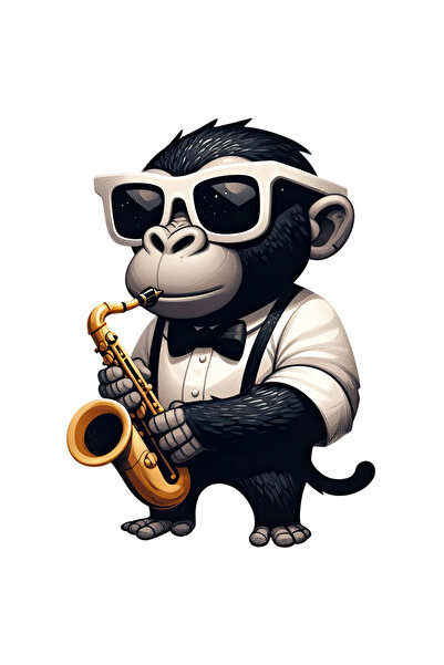 StoryGift Romania Sticker Autocolant 70CM cu un cimpanzeu care canta la saxof...