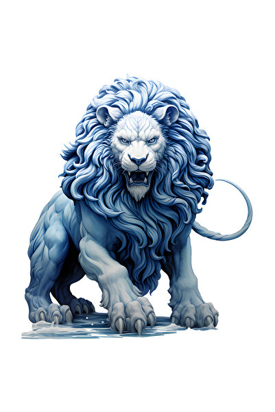 StoryGift Romania Sticker Adeziv 90CM cu un leu albastru, ilustratie, gheata,...