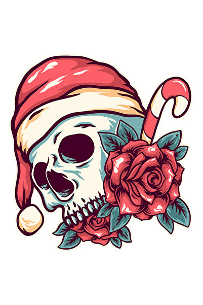 StoryGift Romania Sticker Eticheta 50CM Cu Trandafiri, Craniu, Caciula, Craciun, cu Margini Albe, PVC Vinyl 50 cm