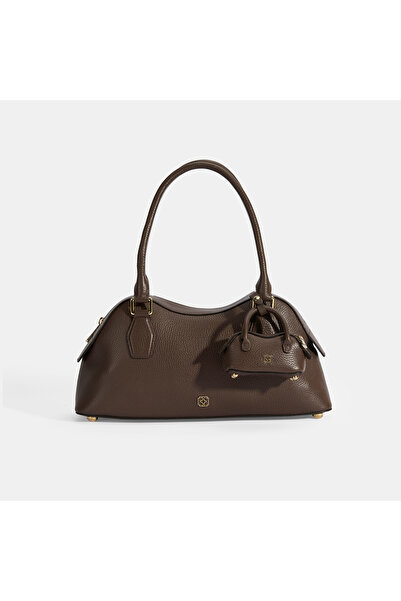 Desa Kadın Kahve Deri Çanta Aksesuarlı Büyük Omuz Çantası