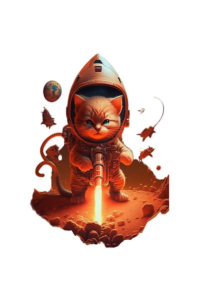 StoryGift Romania Sticker Eticheta 50CM cu Pisica Astronaut, Pisica in Spatiu, Pisica Portocalie, Marte, Iubitor