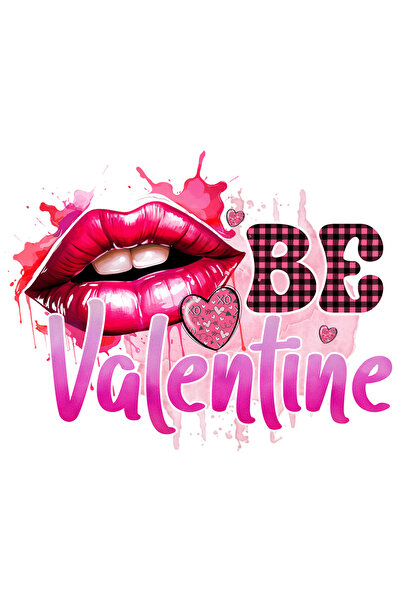 StoryGift Romania Sticker Autocolant 70CM cu mesajul "Be Valentine", Valentine's Day, ilustratie, buze, sarut, p