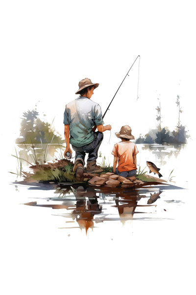 StoryGift Romania Sticker Autocolant 70CM cu un tata la pescuit cu fiul sau, ...