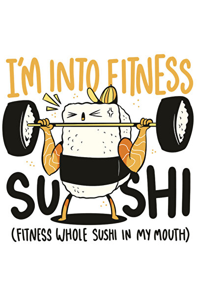 StoryGift Romania Sticker Autocolant 70CM Cu Mesaj Haios I'm Into Fitness Sushi, Sushi Cu Saoca Portocalie Trage