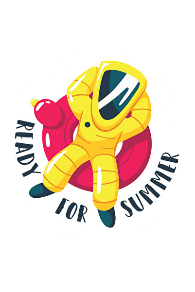 StoryGift Romania Sticker Eticheta 40CM Personalizata Ready for Summer, Colac, Piscina, Vara, cu Margini Albe,