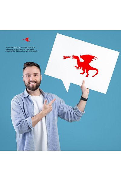 StoryGift Romania Sticker Exterior cu un dragon care sufla flacari , Vinyl Rosu, 50 cm