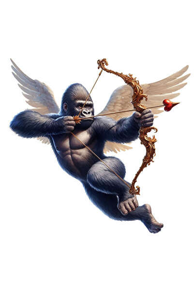 StoryGift Romania Sticker Cu O Gorila Cupidon, Ilustratie, Trage Cu Arcul, Aripi, Indragostire, Sageata, Val