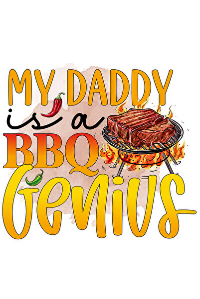 StoryGift Romania Sticker Adeziv 90CM cu mesajul "My daddy is a BBQ genius", gatit, ilustratie, bucatarie, tata,