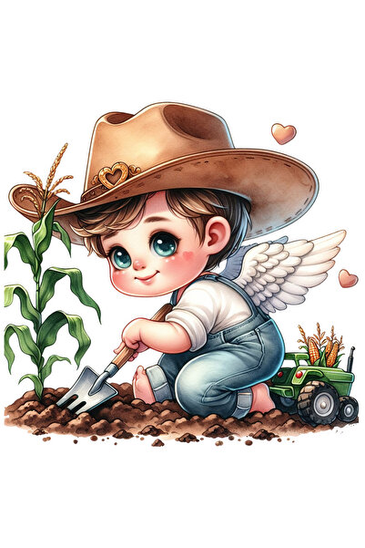 StoryGift Romania Sticker Eticheta 50CM cu un bebelus cu aripi care sapa, ilu...