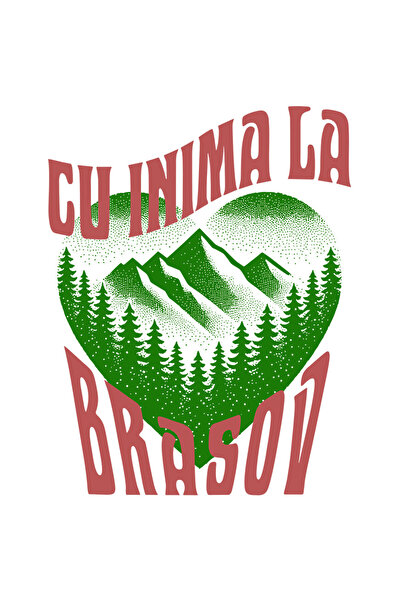 StoryGift Romania Sticker Autocolant 70CM cu Inima Verde Cu Priveliste Montana Padure, Text Cu Inima La Brasov c