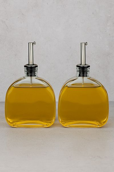 Mirilliahome 2-Piece Silver Lid Glass Oil Pot Sauce Bowl Vinegar Bowl 500 ml
