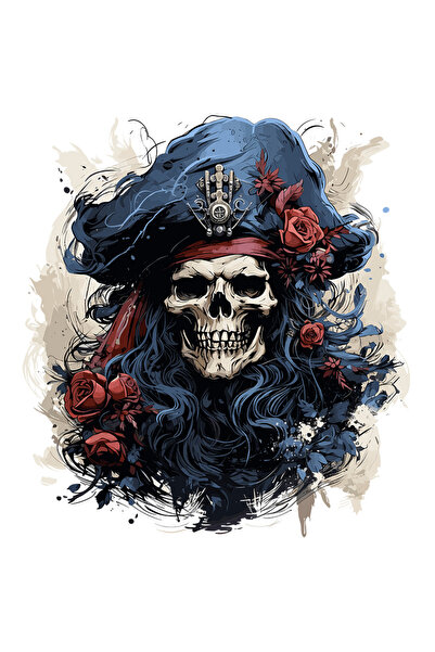 StoryGift Romania Sticker Adeziv 90CM cu un craniu cu palarie de pirat, ilust...