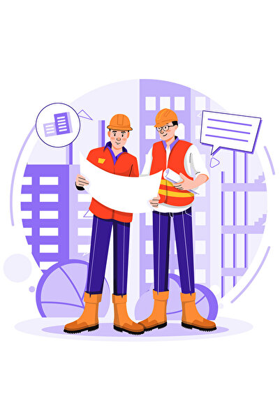 StoryGift Romania Sticker Cu Ingineri, Cladiri, Santier, Plan, Cu Margini Alb...