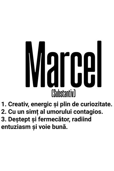 StoryGift Romania Sticker Autocolant 70CM Cu Numele Marcel, Cu Mesaj Motivational, Creativ, Energic, Curios, Des