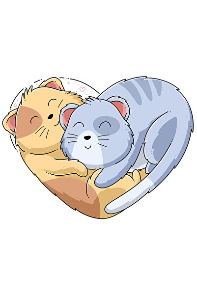 StoryGift Romania Sticker Adeziv 90CM Cu Doua Pisici in forma de inima, Ilustratie, yin si yang, Karma cu Margi