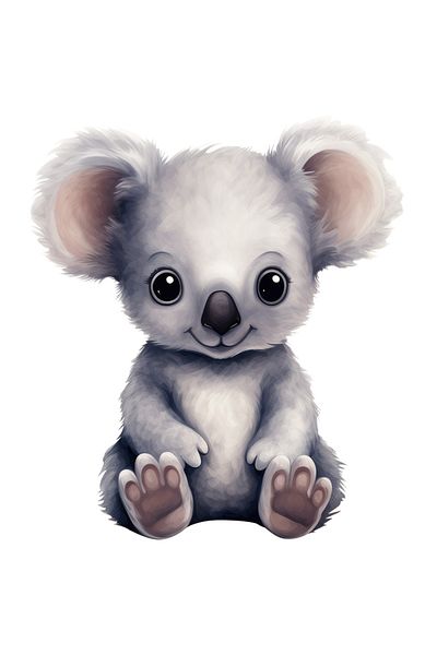 StoryGift Romania Sticker Eticheta 50CM cu un ursulet Koala, ilustratie, gri, vesel, zambeste, jucaus, pentru co