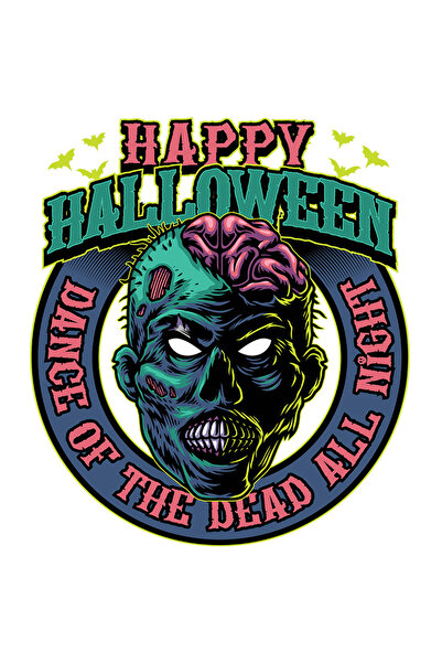 StoryGift Romania Sticker Eticheta 50CM Cu Mesaj In Engleza Happy Halloween, Zombie, Creier, Lilieci, cu Margin