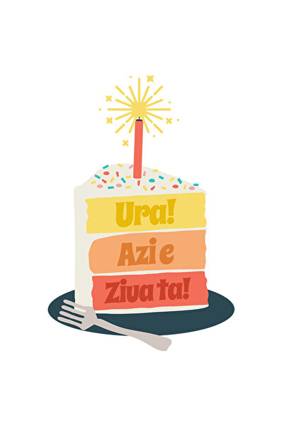 StoryGift Romania Sticker Adeziv Ura! Azi E Ziua Ta! Felie Tort Aniversar, Ur...