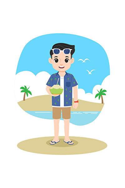 StoryGift Romania Sticker Autocolant 70CM Cu Cocos, Plaja, Apa, Palmieri, cu Margini Albe, PVC Vinyl 70 cm