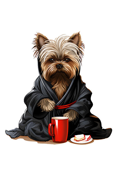 StoryGift Romania Sticker Autocolant 70CM cu un catel blanos care poarta un capod, ilustratie, frig, racit, cu ceai,