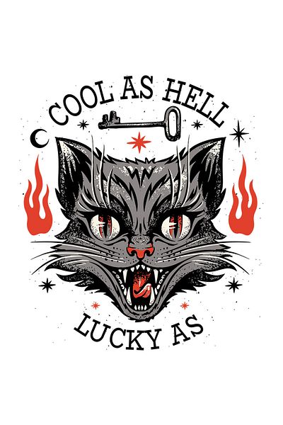 StoryGift Romania Adhesive Sticker 90CM With Message In English Cool As Hell Lucky As, Cat, Flames, Key, With Apple