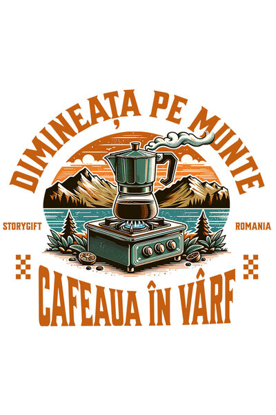 StoryGift Romania Sticker Cu View Montan Cu Cafea Fierbinte Text Dimineata Pe Munte Cafeaua In Varf Natura C