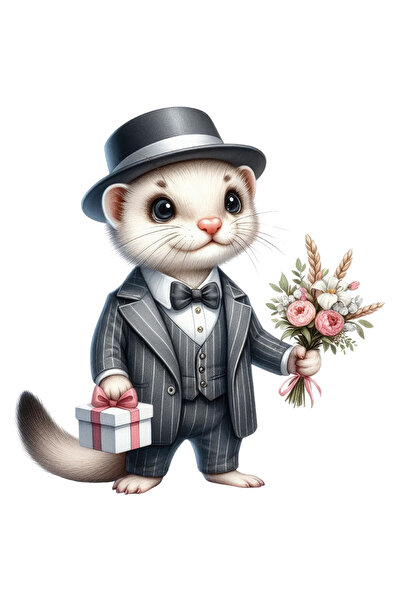 StoryGift Romania Sticker Autocolant 70CM cu o nevastuica la costum, ilustratie, palarie, cadou, buchet cu flori