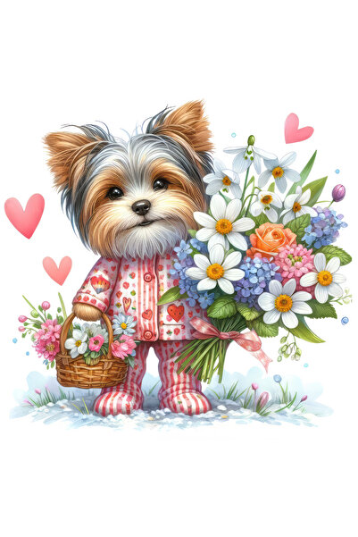 StoryGift Romania Sticker Adeziv 90CM cu un catel blanos care tine un buchet ...