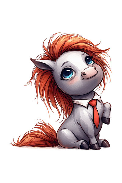 StoryGift Romania Sticker Eticheta 40CM cu un ponei cu cravata, ilustratie, se uita spre cer, fericire, cuminte,