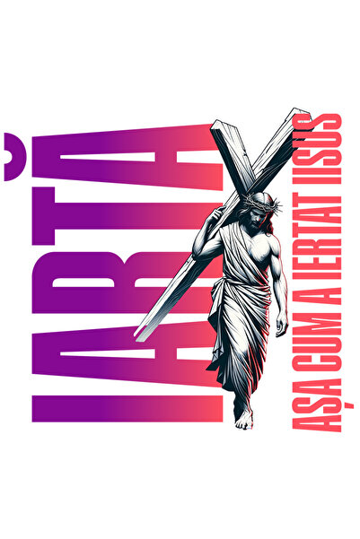 StoryGift Romania Sticker Eticheta 50CM cu Iisus Cu Crucea In Spate Text Iart...