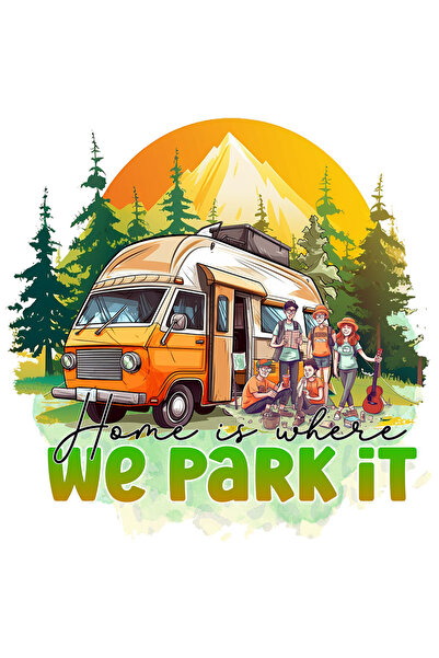 StoryGift Romania Sticker Cu Mesajul "home Is Where We Park It", Calatorie, Ilustratie, Natura, Casa E Acolo