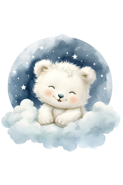 StoryGift Romania Sticker Autocolant 70CM cu un ursulet polar care e pe cale sa adoarma, ilustratie, norisori, s