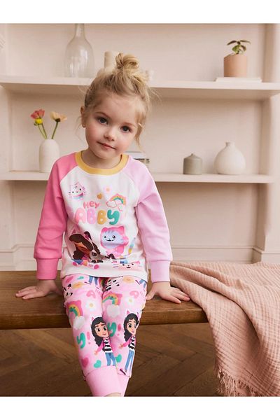 Next Baby Pink - 100% Cotton Gabbys Dollhouse Long Sleeve Snuggle Pajamas