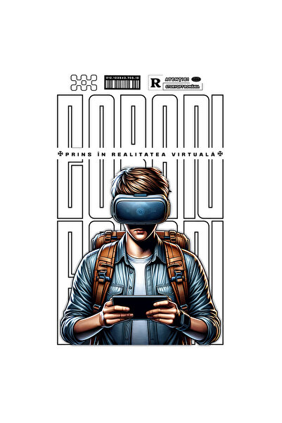 StoryGift Romania Sticker Adeziv 90CM Adeziv baiat cu ochelarii VR prins realitatea virtuala cu Margini Albe, PV