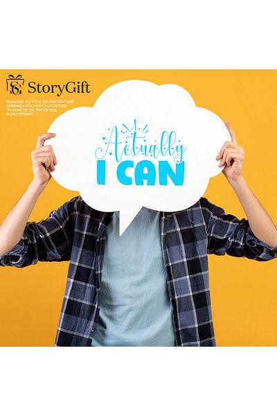 StoryGift Romania Sticker Autocolant 30CM Exterior cu mesaj motivational "Actually I can" - de fapt pot , Vinyl