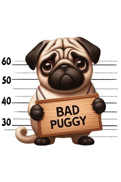 StoryGift Romania Sticker Autocolant 70CM cu Pug, caine, animal de companie, ilustratie, rau, arestat, la puscar