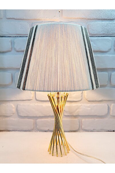 Decodelight Gold Kaplama Burgu Metal Ayaklı Kristal Cam Toplu Makrome ve Kağıt İp Sargı Şapkalı Abajur