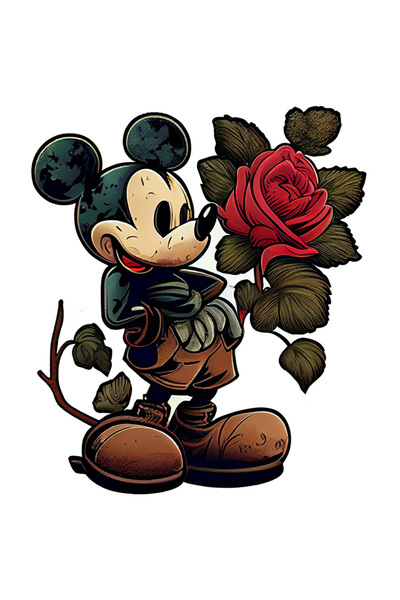 StoryGift Romania Sticker Autocolant 70CM Cu Mickey Mouse, Floare Trandafir Rosu, Desene Animate, Desenele Copil