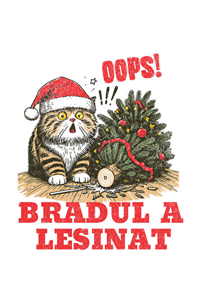 StoryGift Romania Sticker Autocolant 70CM cu Pisica Grasa Cu Caciula Mos crac...